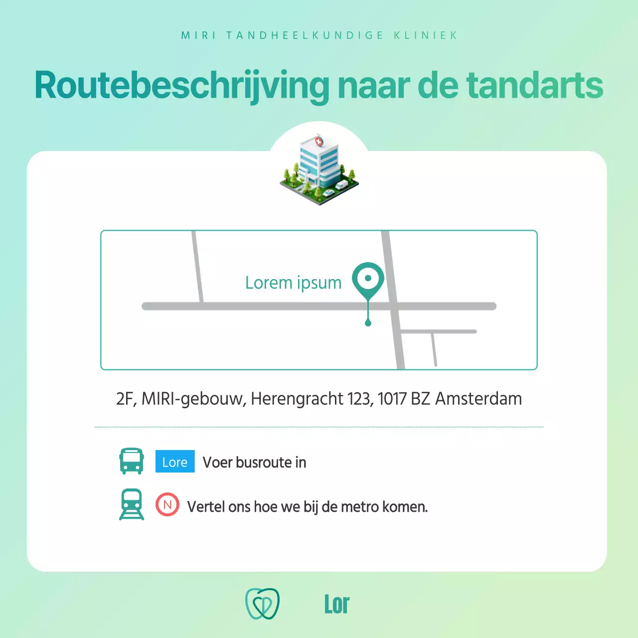 Eenvoudige aankondiging voor een particuliere tandartspraktijk in mint en chartreuse kleuren