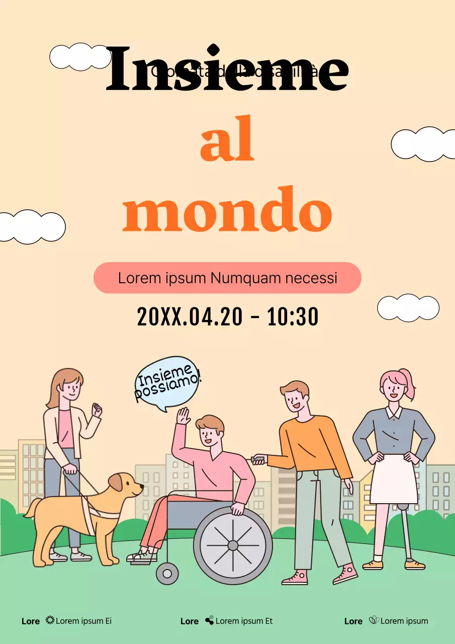 Poster arancione e verde che promuove gli eventi della Giornata della disabilità