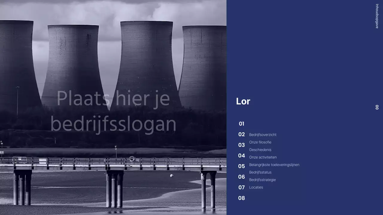 Bedrijfs sollicitatiebrief met een moderne fabriek in zwart-wit en marineblauw