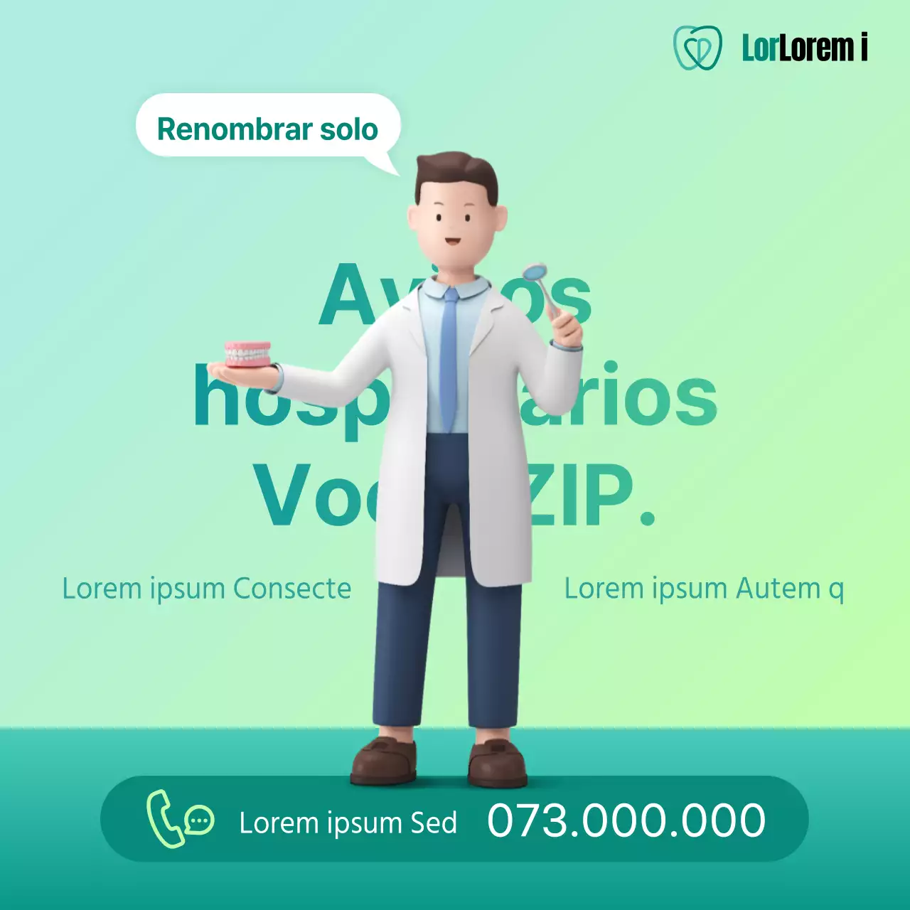 Sencillo anuncio de clínica dental privada en colores menta y chartreuse