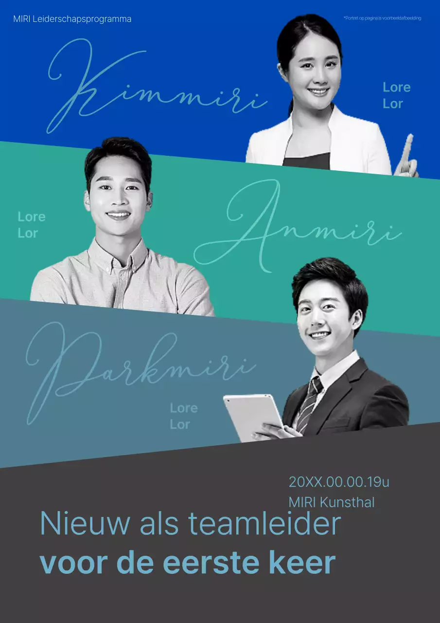 Aankondiging van een moderne leiderschool in blauw en bruin