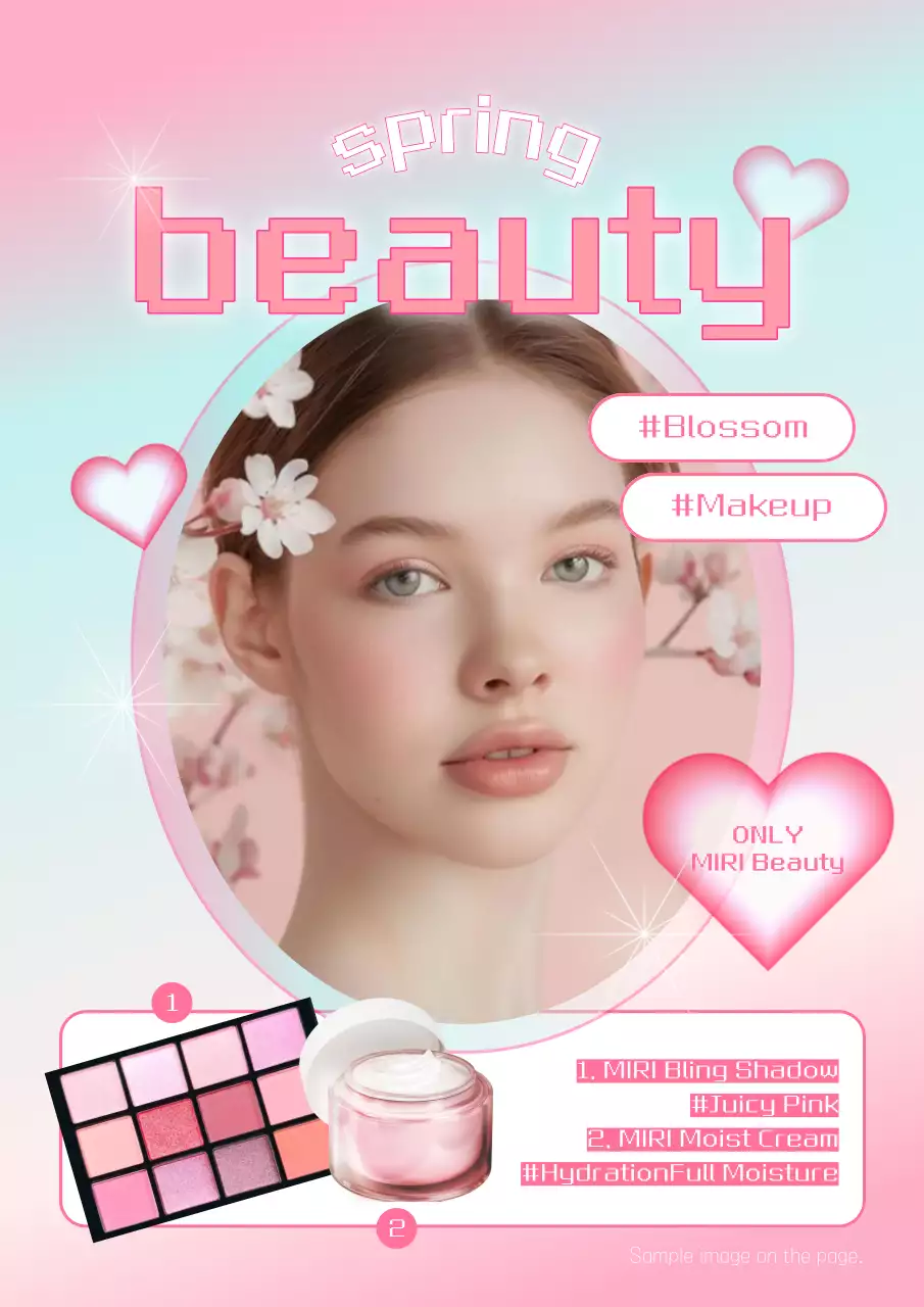 Cute shopping mall cosmetics promotional flyer in pink and light blue
