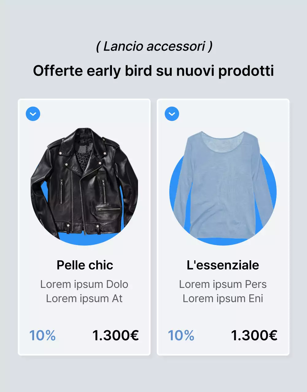 Promuovere una pagina di dettaglio mobile di moda blu e bianca di tendenza
