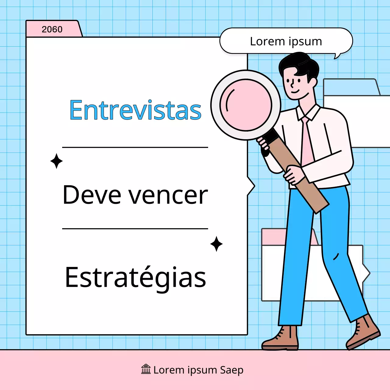 Sobre estratégias simples de entrevista em azul claro e cor-de-rosa