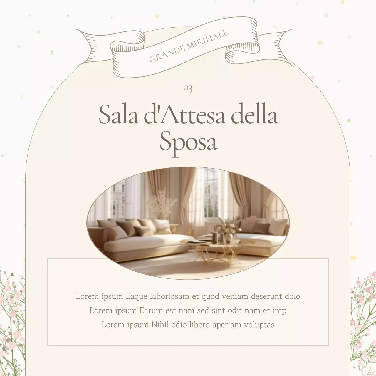 Promuovere una location per matrimoni classica in avorio e beige