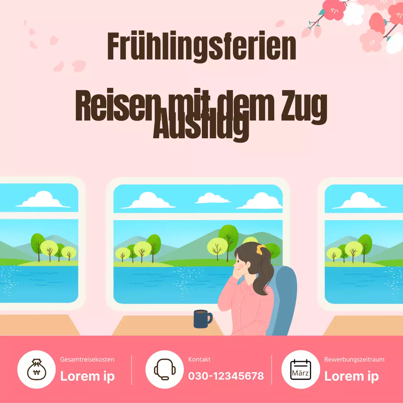 Anzeige für eine nette Tagesausflugsagentur mit rosa Hintergrund