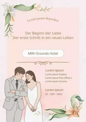 Werbung für eine luxuriöse Hochzeitslocation in Rosa und Weiß