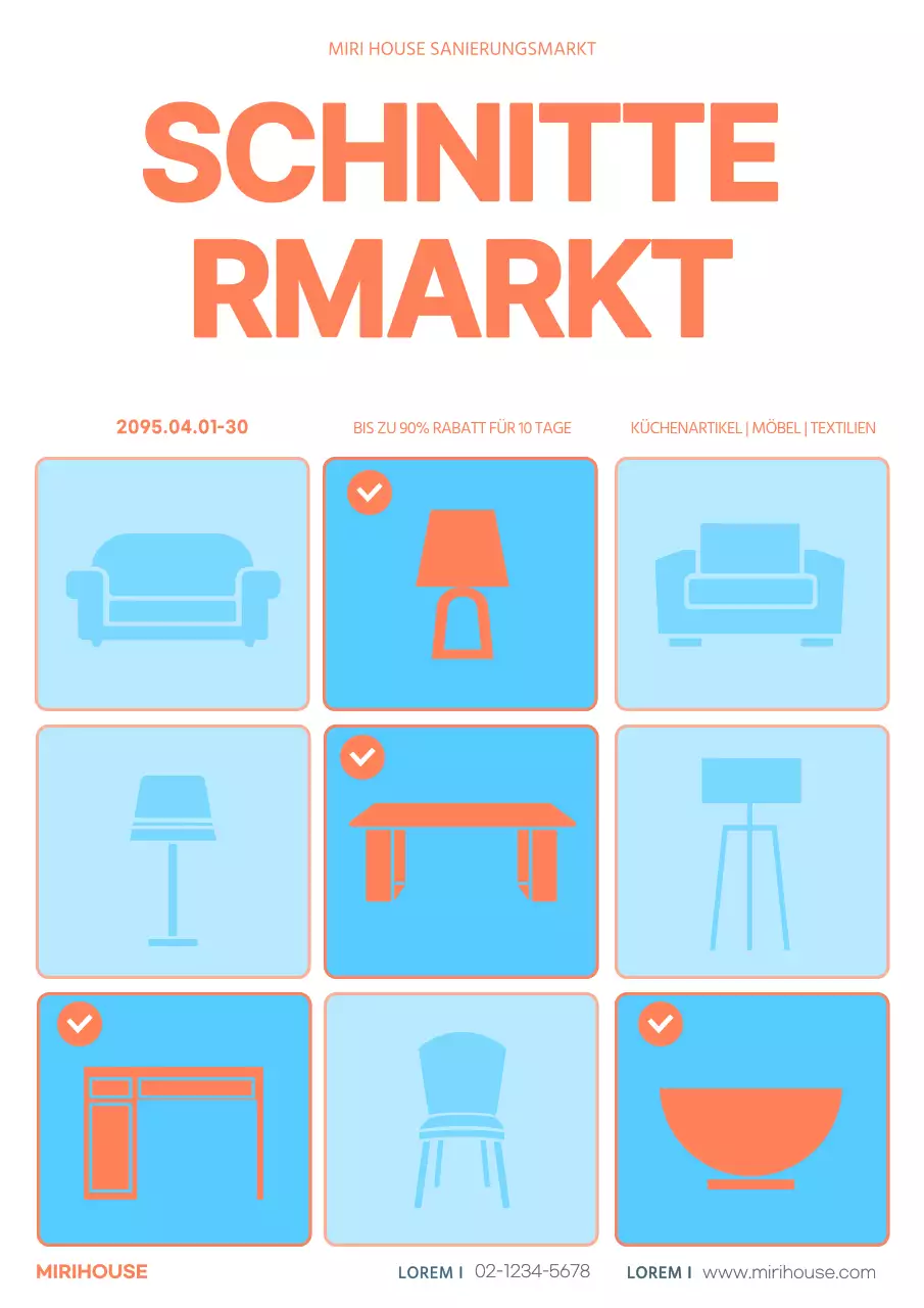 Förderung eines einfachen Möbelmarktplatzes in Orange und Hellblau