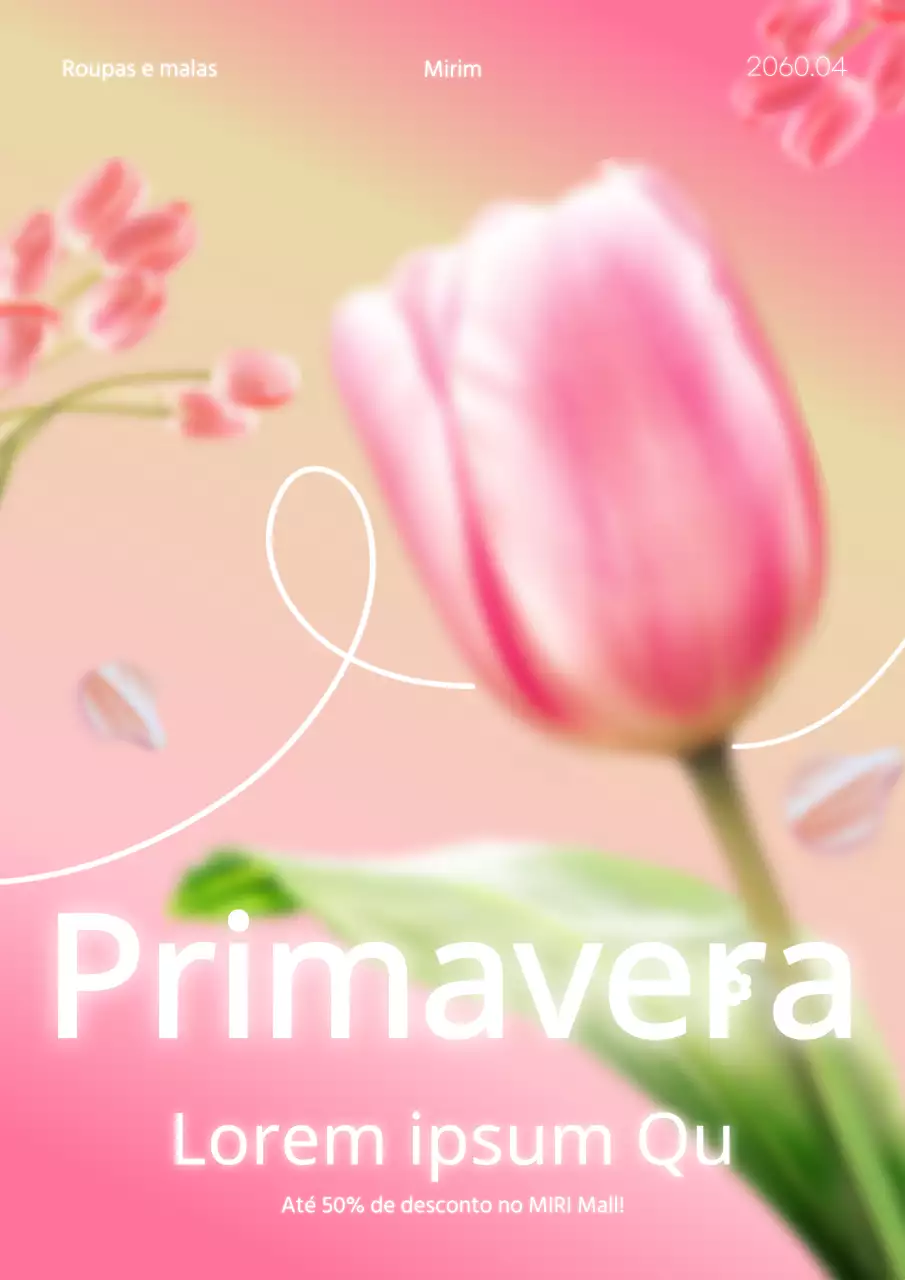 Um cartaz colorido a rosa e branco que promove o evento de saldos Spring Cheer do centro comercial.