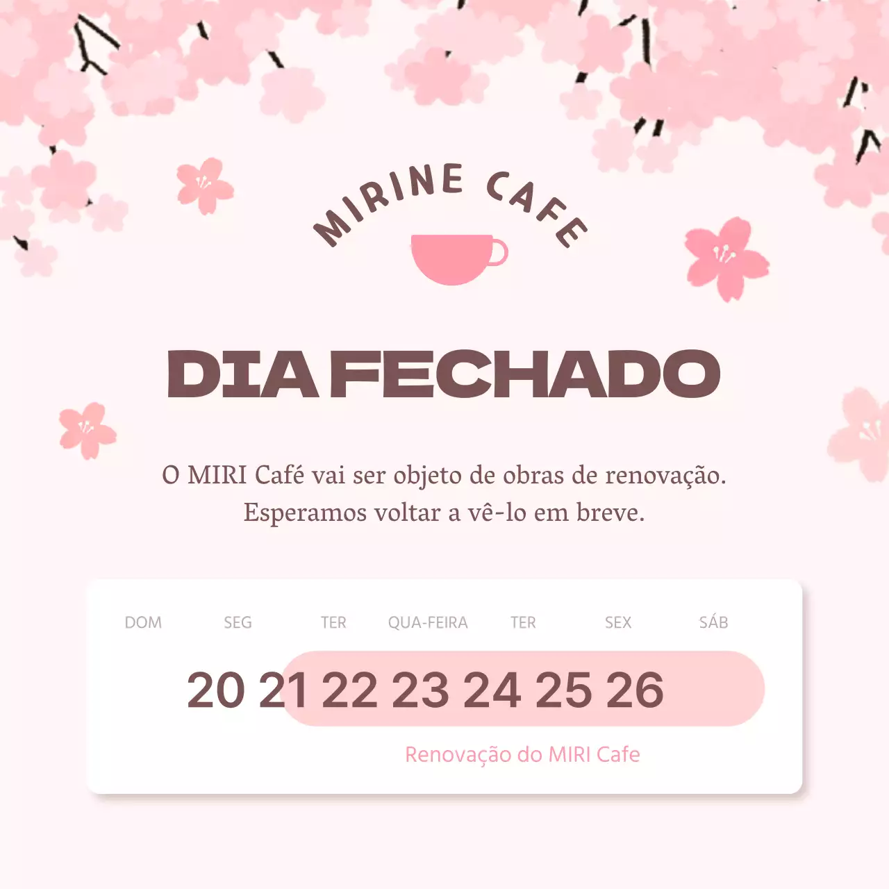 Um simples aviso de encerramento de loja cor-de-rosa e branco