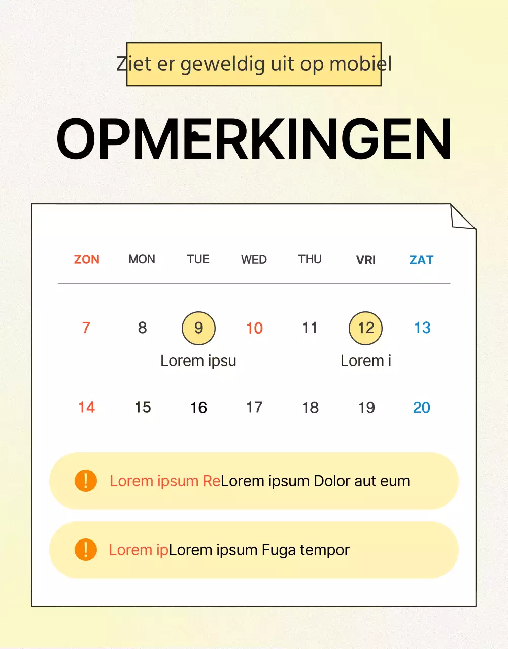 Promoot eenvoudige gele en oranje instructies en waarschuwingen voor mobiele optimalisatie