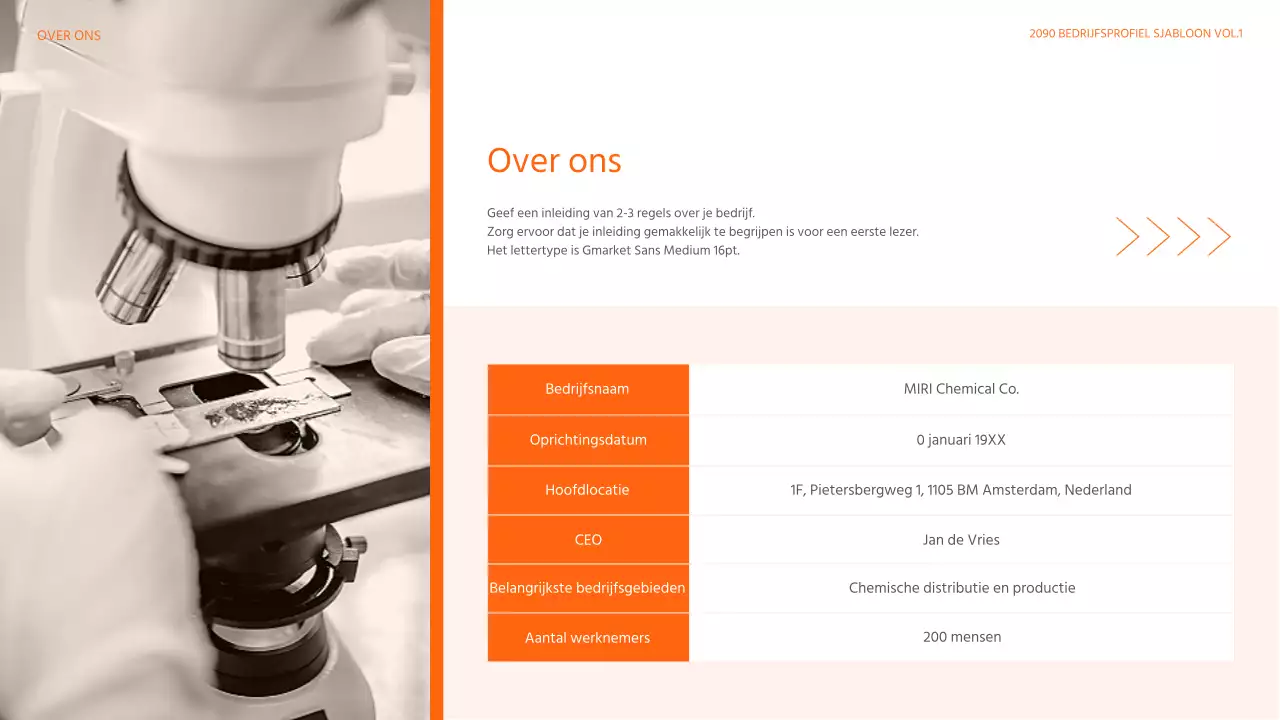 Een modern, oranje en wit, zwaar industrieel chemisch bedrijfsbriefhoofd