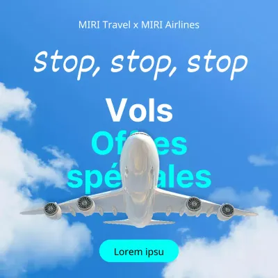 Une simple annonce de vente de billets d'avion en bleu clair et blanc