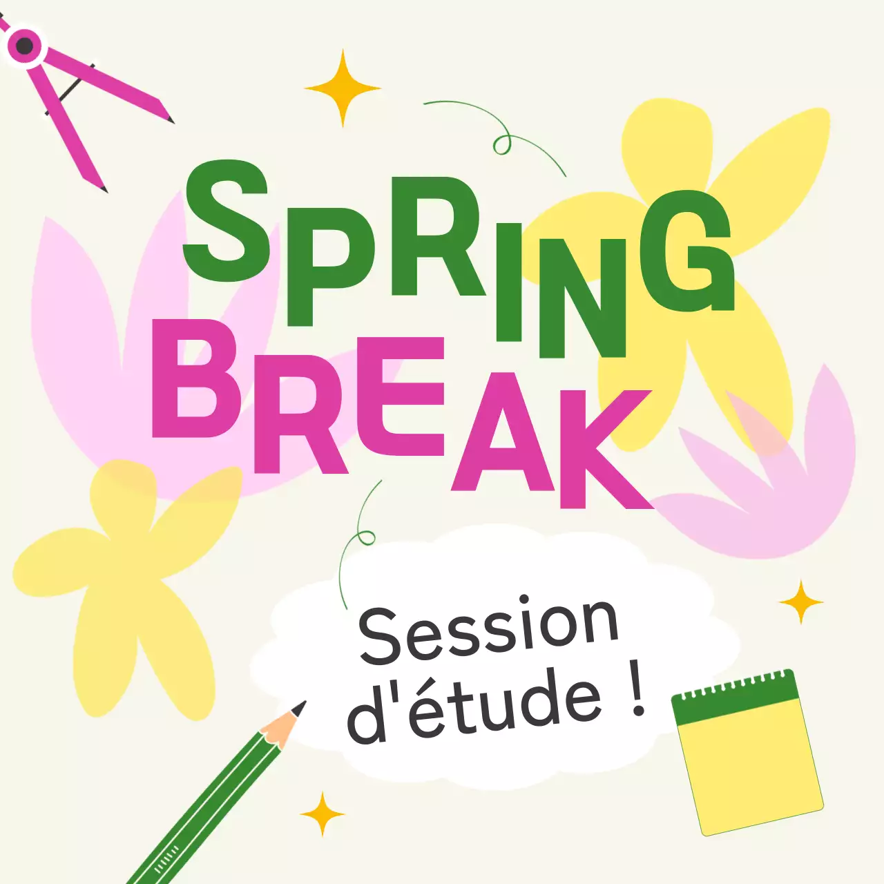 Guide de l'étudiant pour des vacances de printemps modernes en vert et jaune