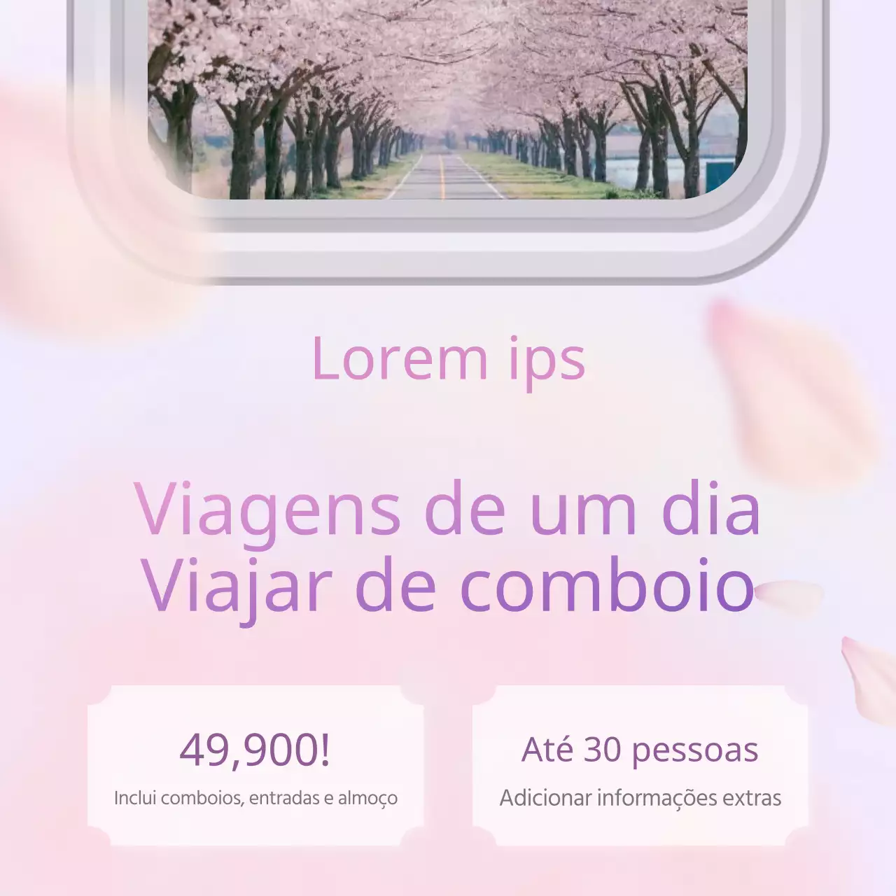 Anúncio simples de uma agência de viagens com fundo lilás