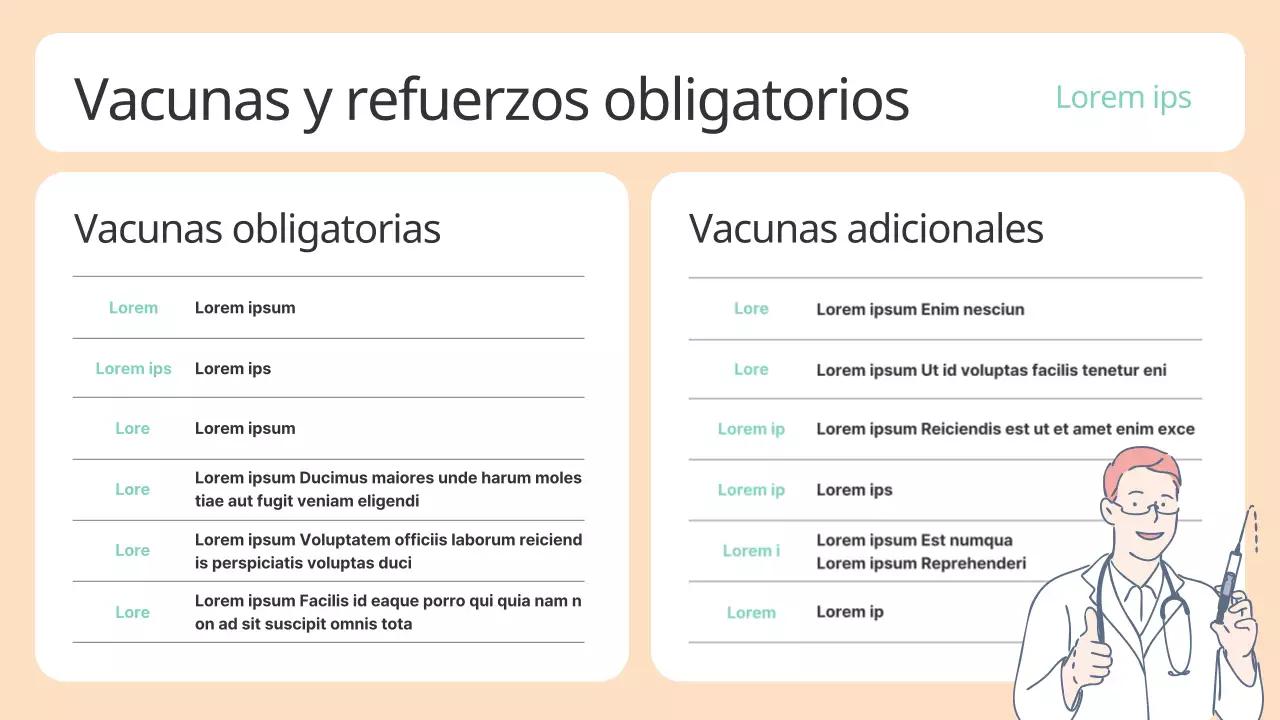 Una bonita guía beige y menta sobre vacunaciones