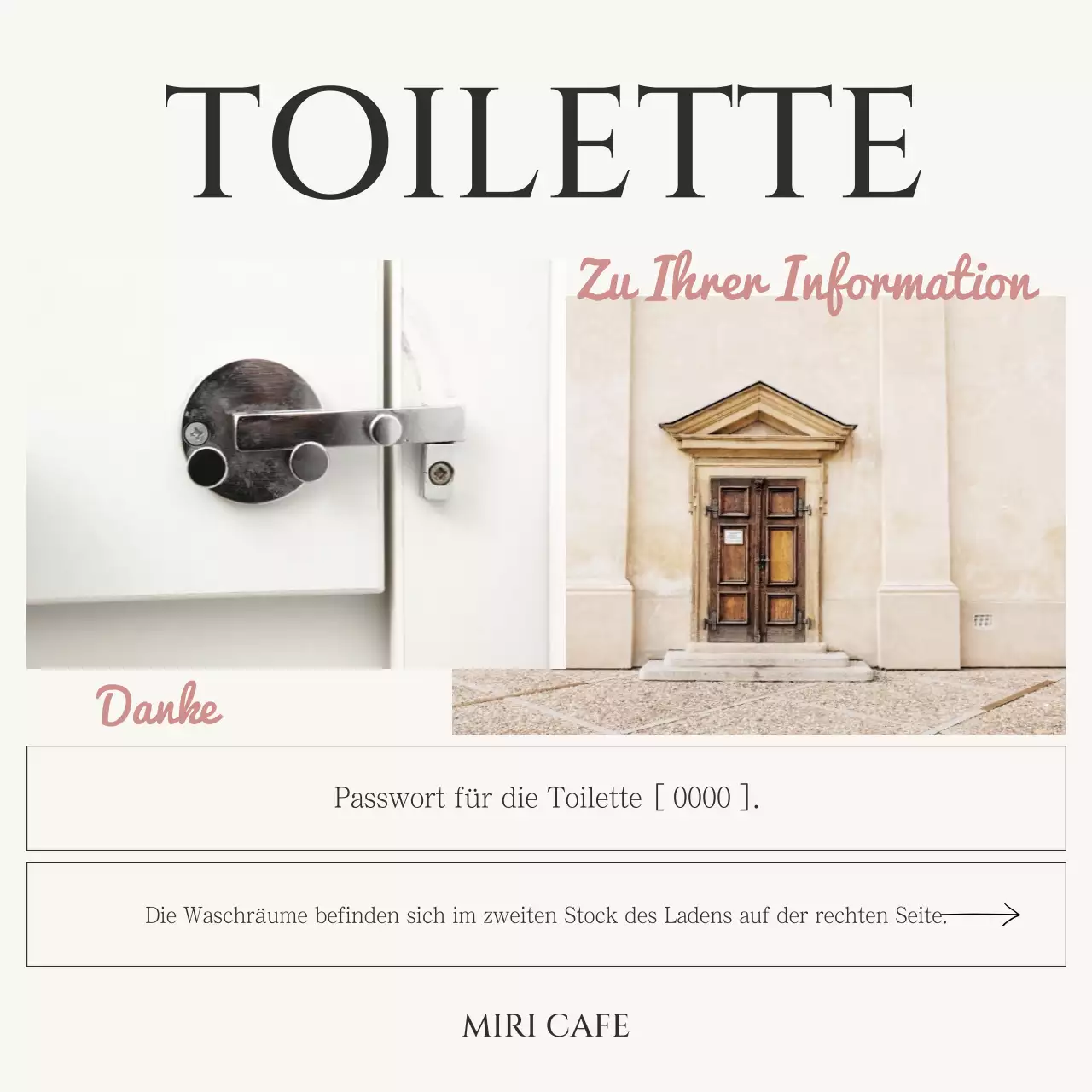 Eine stilvolle Café-Ankündigung in Schwarz und Elfenbein