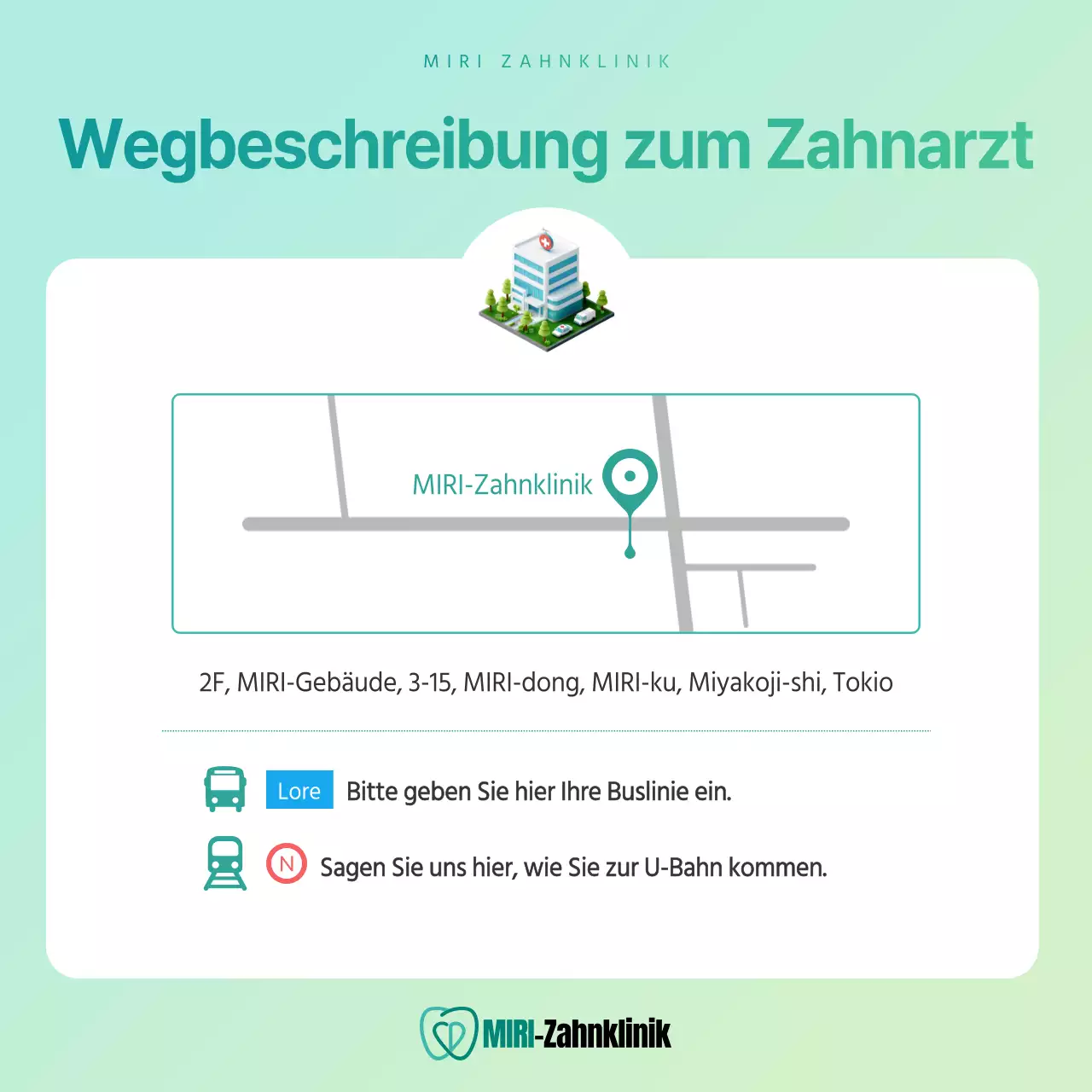 Einfache Ankündigung einer privaten Zahnarztpraxis in den Farben Mint und Chartreuse
