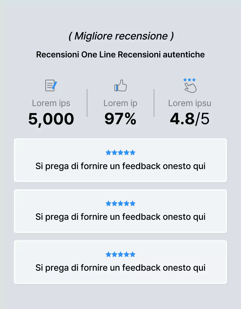 Promuovere la recensione di una pagina di dettagli di moda di tendenza in blu e grigio