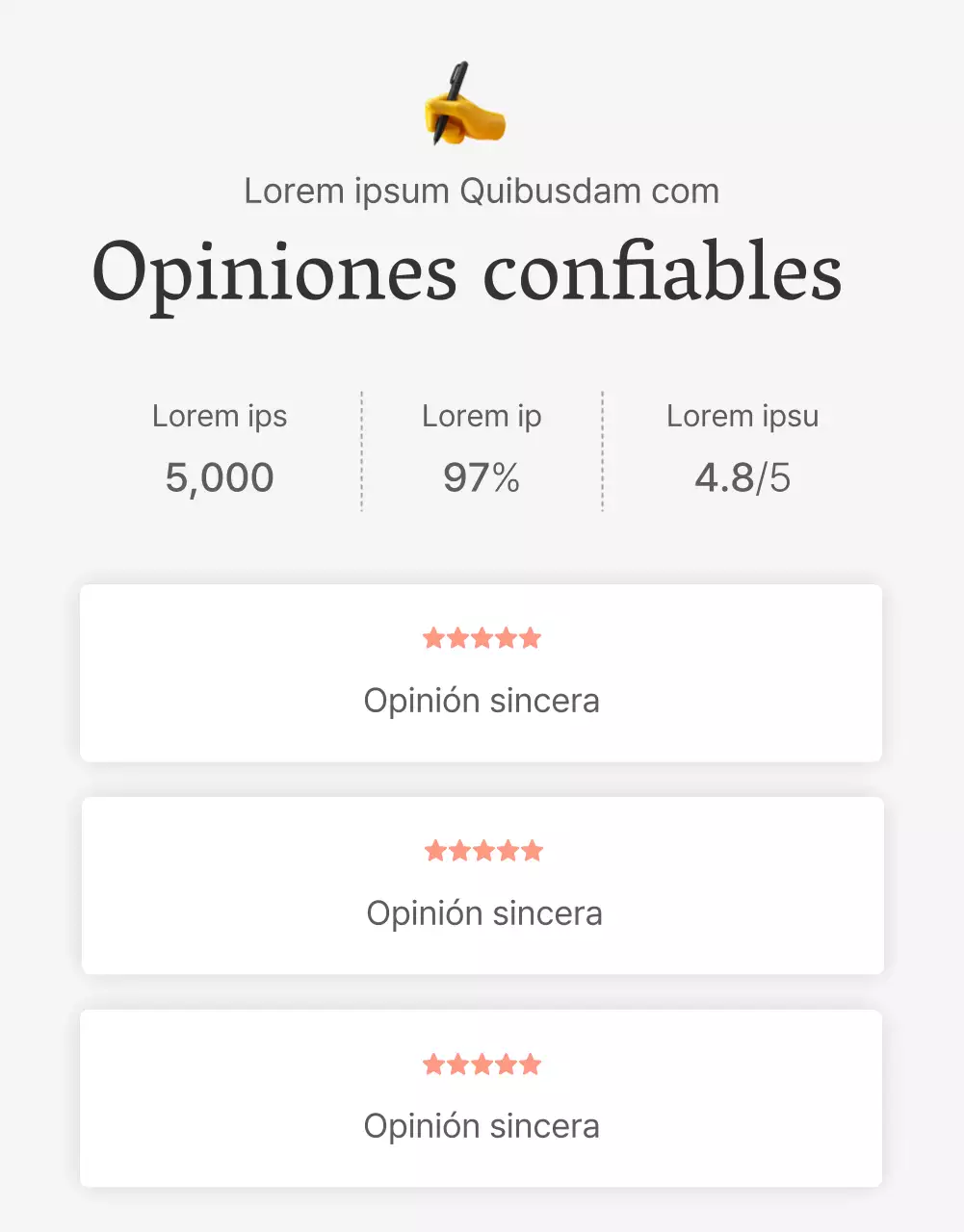 Una reseña o anuncio de una tienda de moda con un sencillo estilo de emoji blanco y gris.