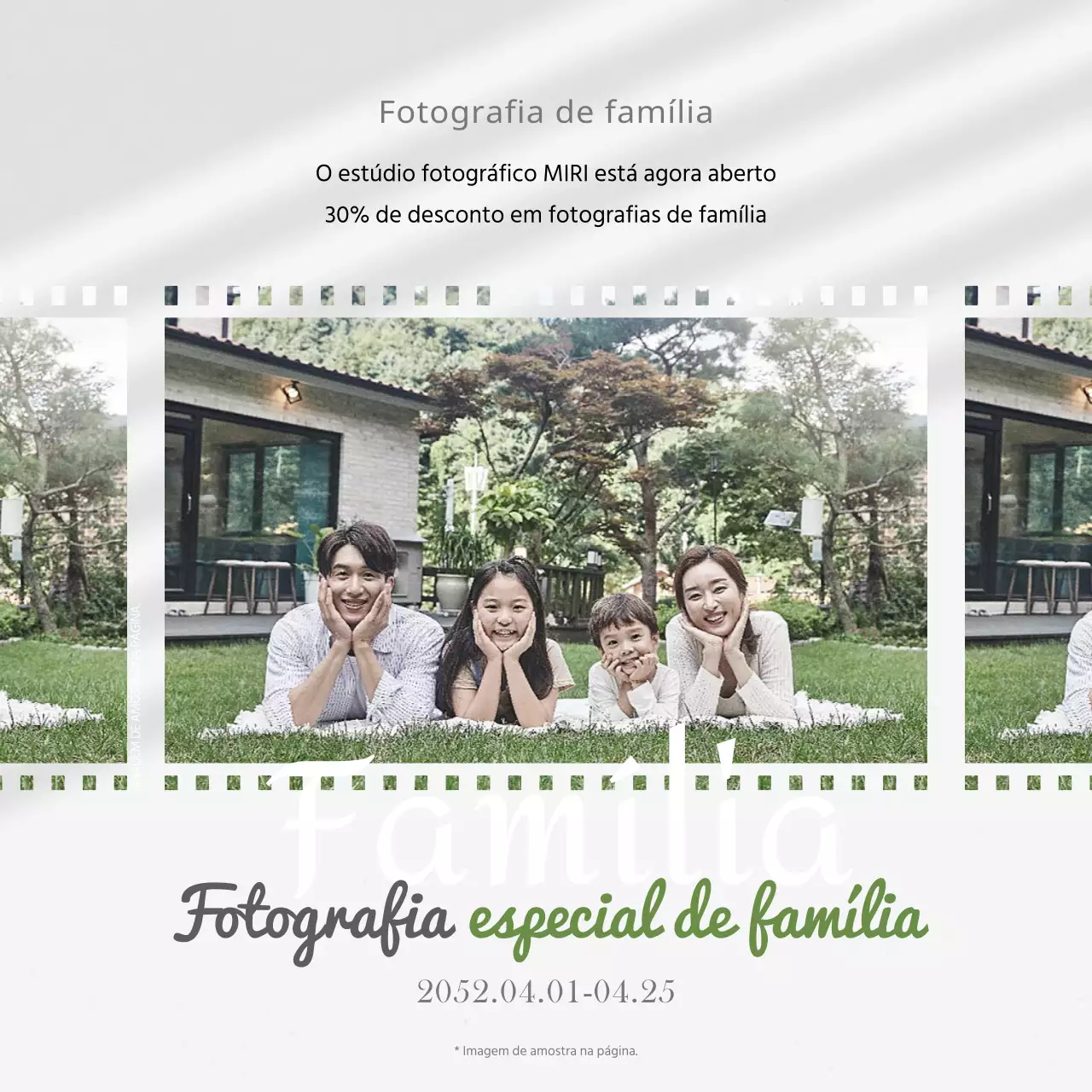 Anúncio de venda de retratos de família modernos em cinzento e verde