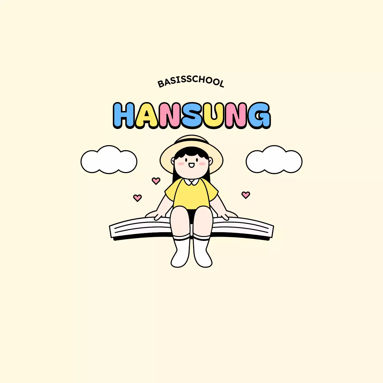 Promotioneel schoolontwerp met een kind dat op een boek zit