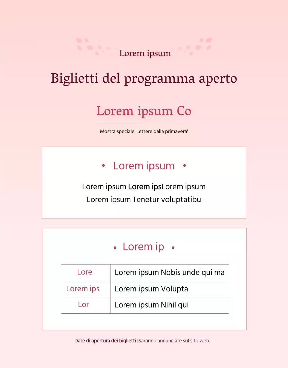 Promozione del programma dei centri artistici di fascia alta rosa e bianchi