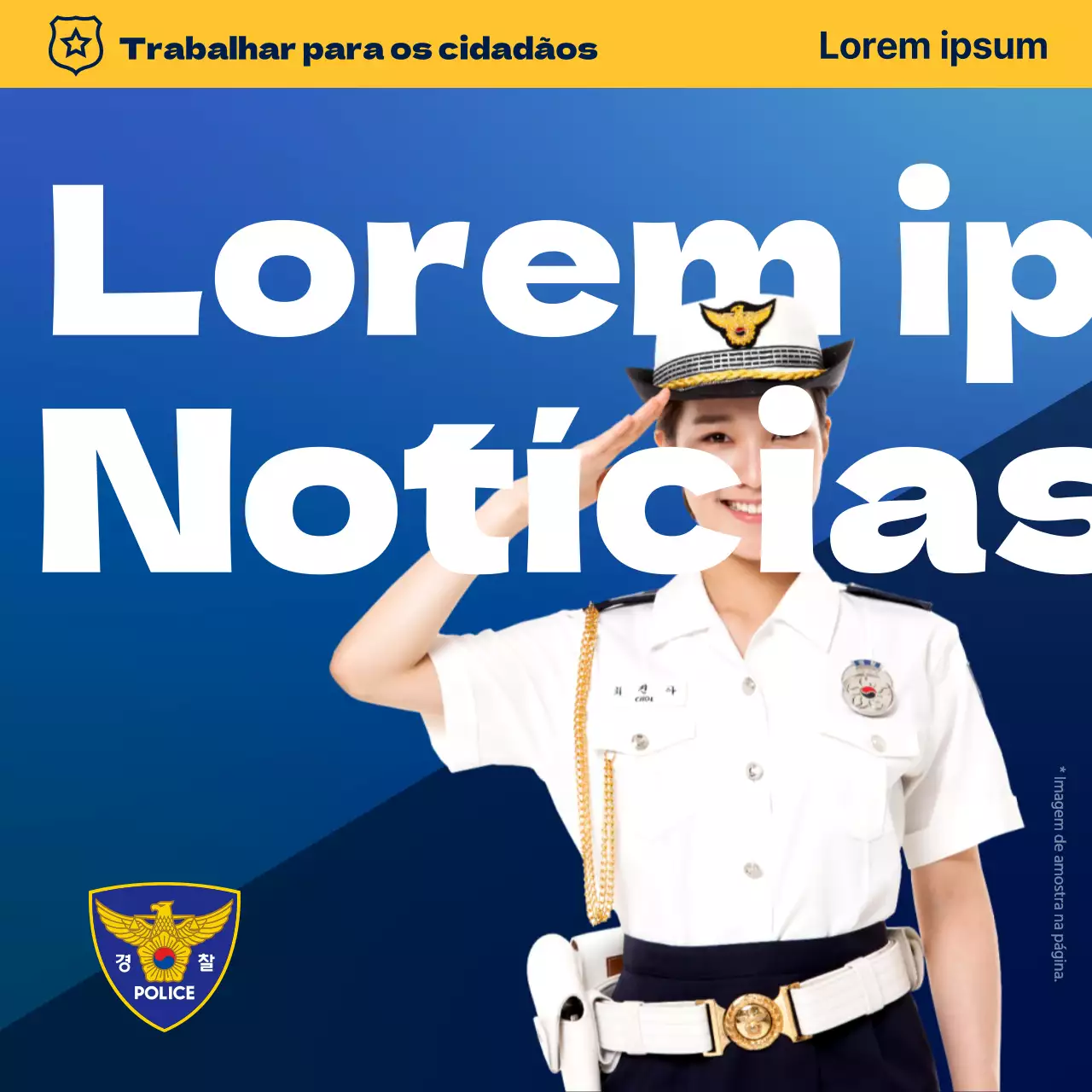 Um simples boletim informativo azul e amarelo da esquadra de polícia