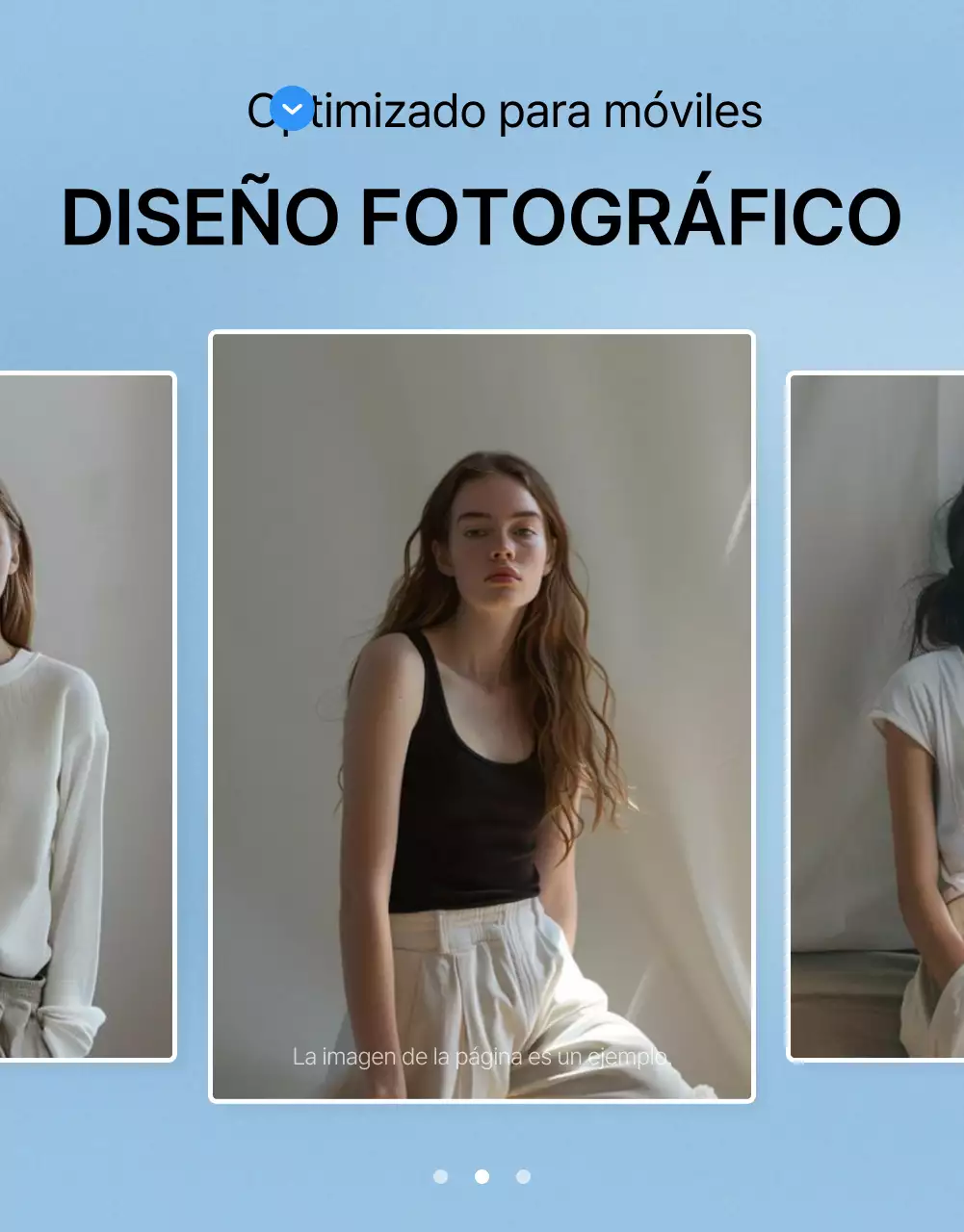 Promueva un diseño fotográfico de página de detalles de moda en azul y blanco