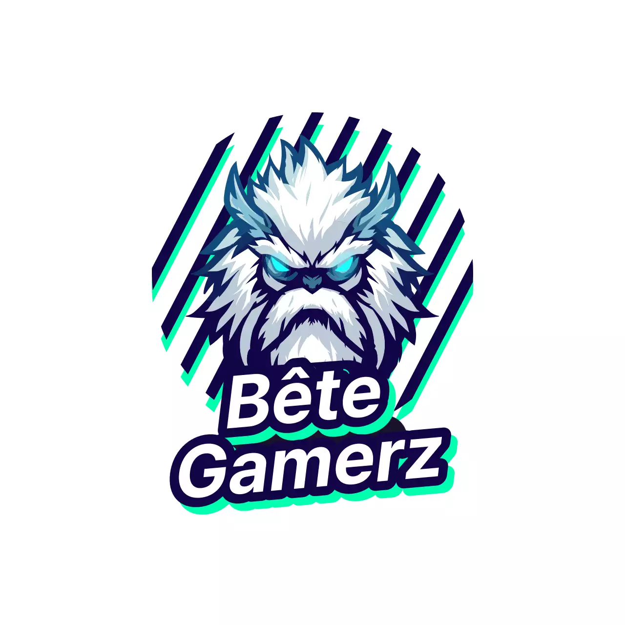 Publicité pour le logo de la bête en gras bleu et néon