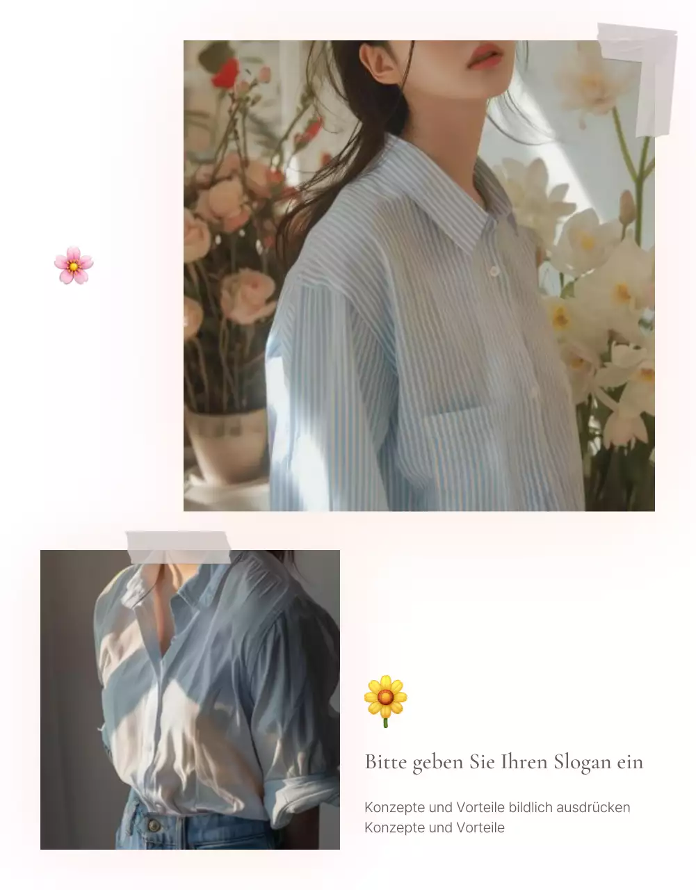 Ein Fotolayout oder eine Werbung für ein Modezentrum mit einem einfachen Stil aus weißen und grauen Emojis.