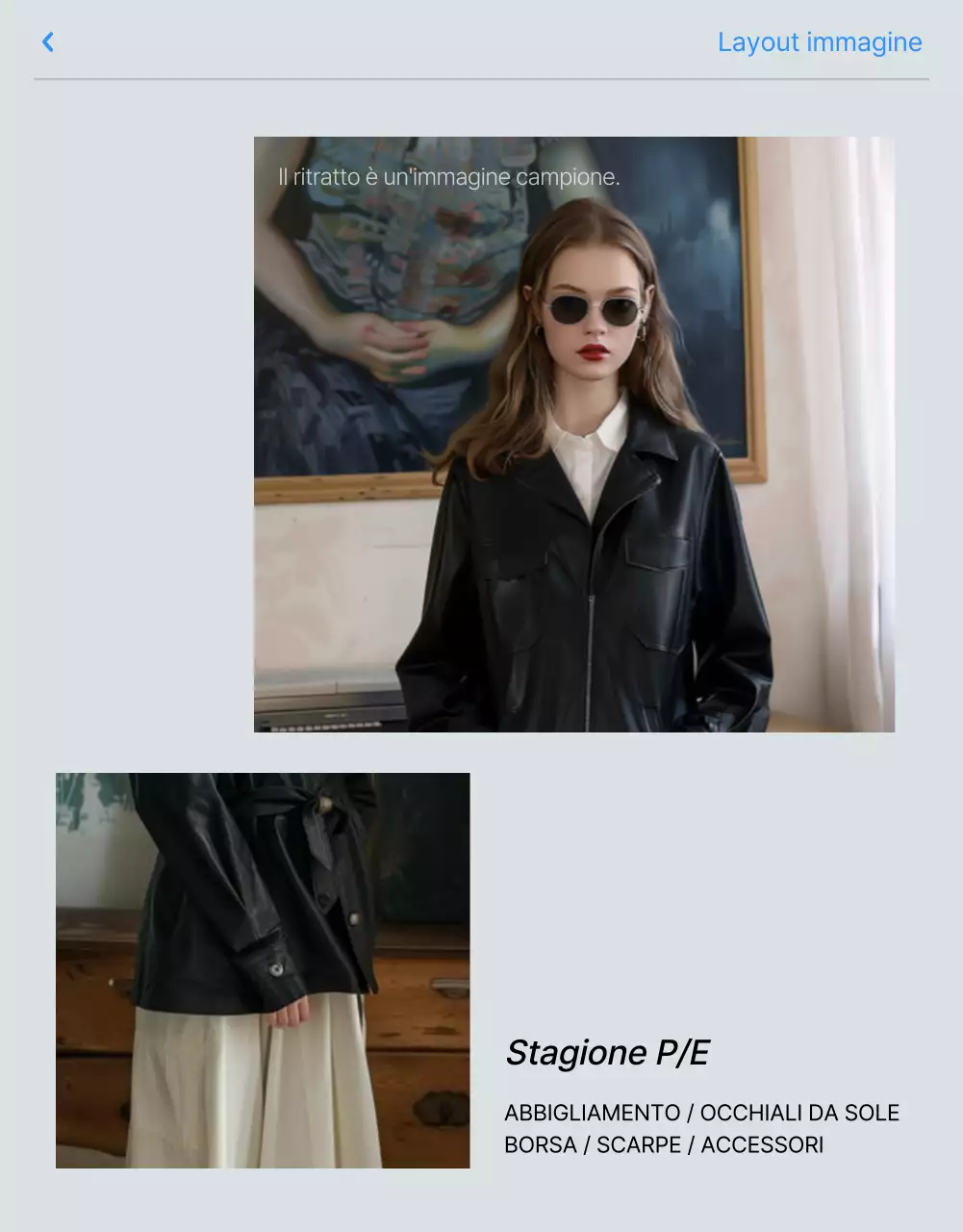 Promuovere un layout di pagina di dettagli di moda in bianco e blu di tendenza
