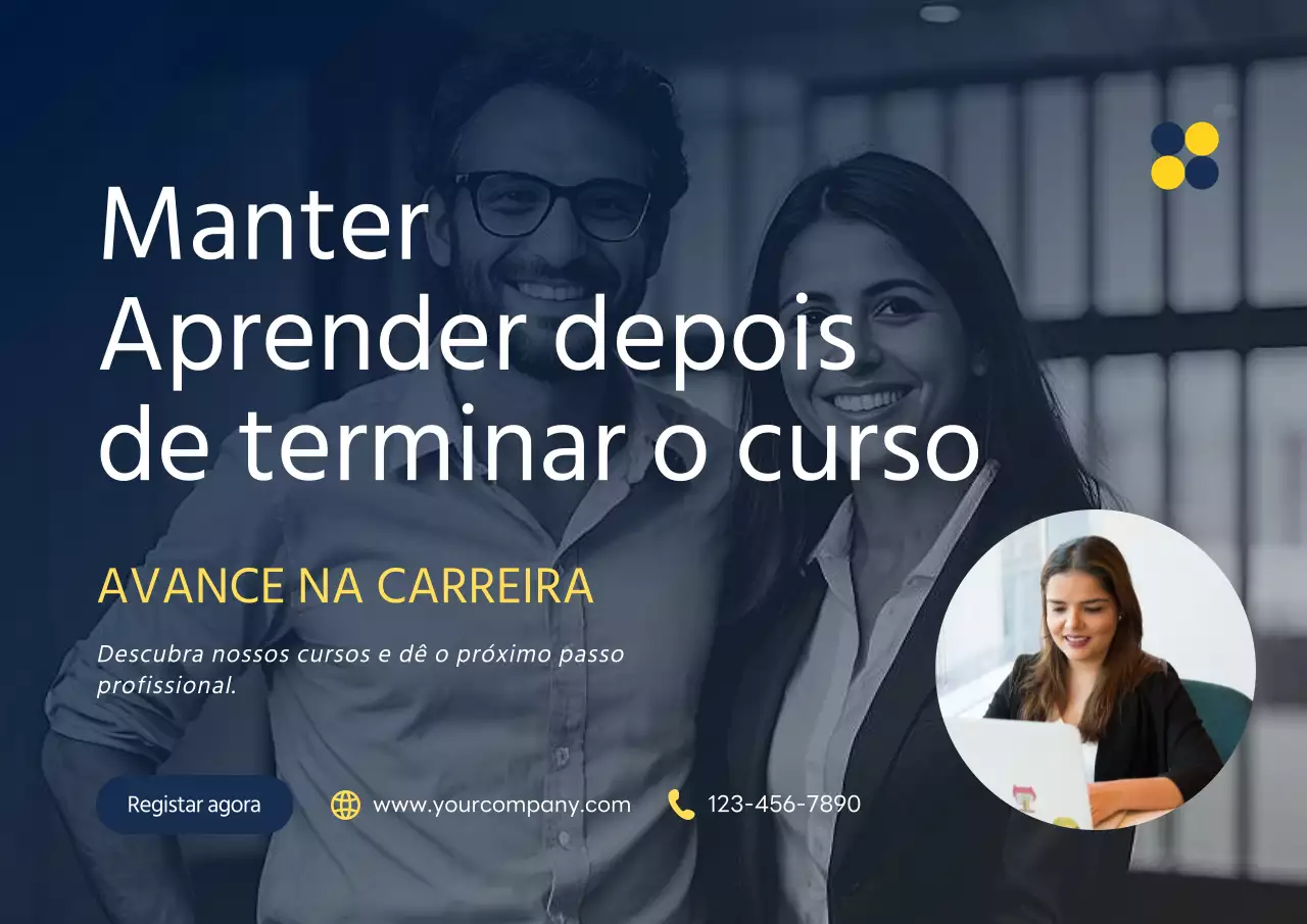 Promoção da época de formatura em azul-marinho e amarelo