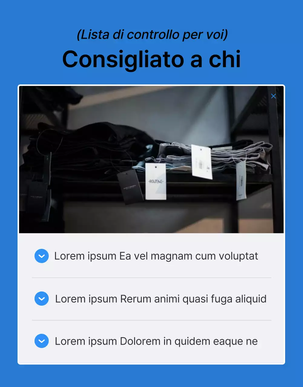 Promuovere una pagina di dettaglio mobile di moda blu e bianca di tendenza