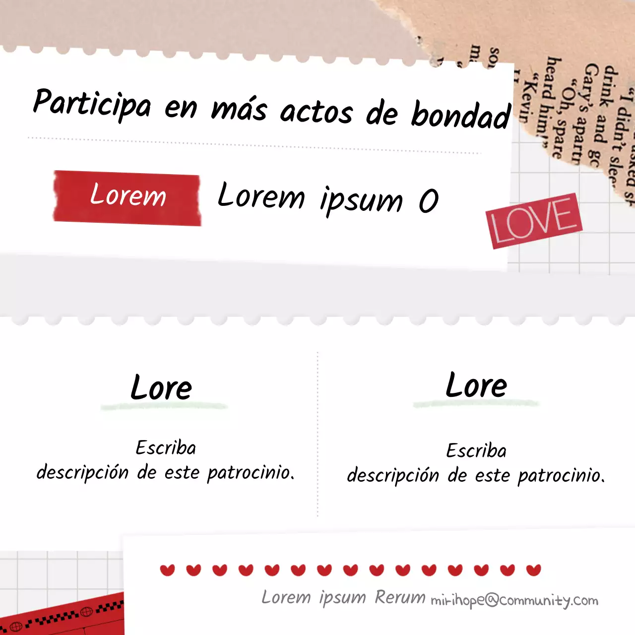 Guías e informes de patrocinio vintage en rojo y beige