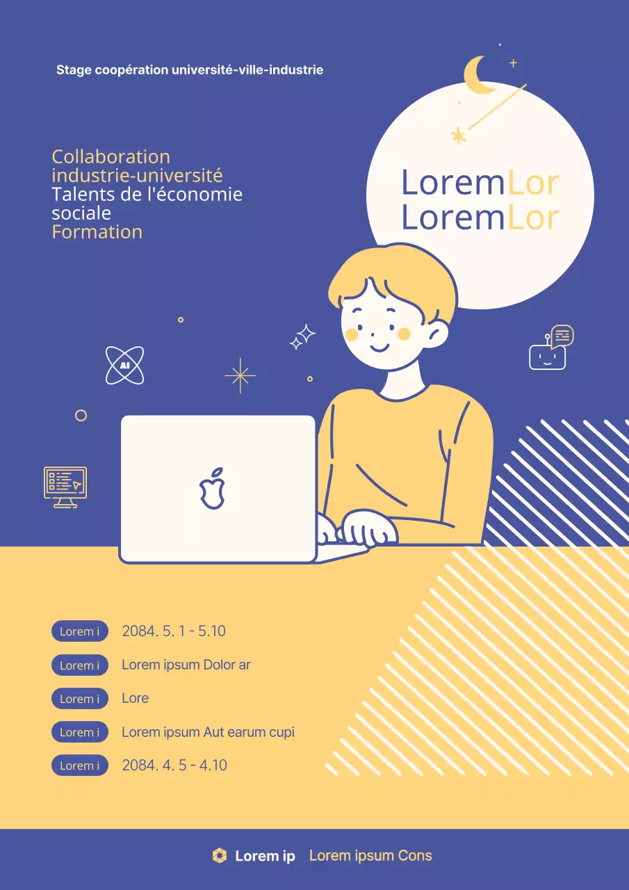 Une jolie annonce de recrutement bleu marine et jaune pour les candidats à l'emploi