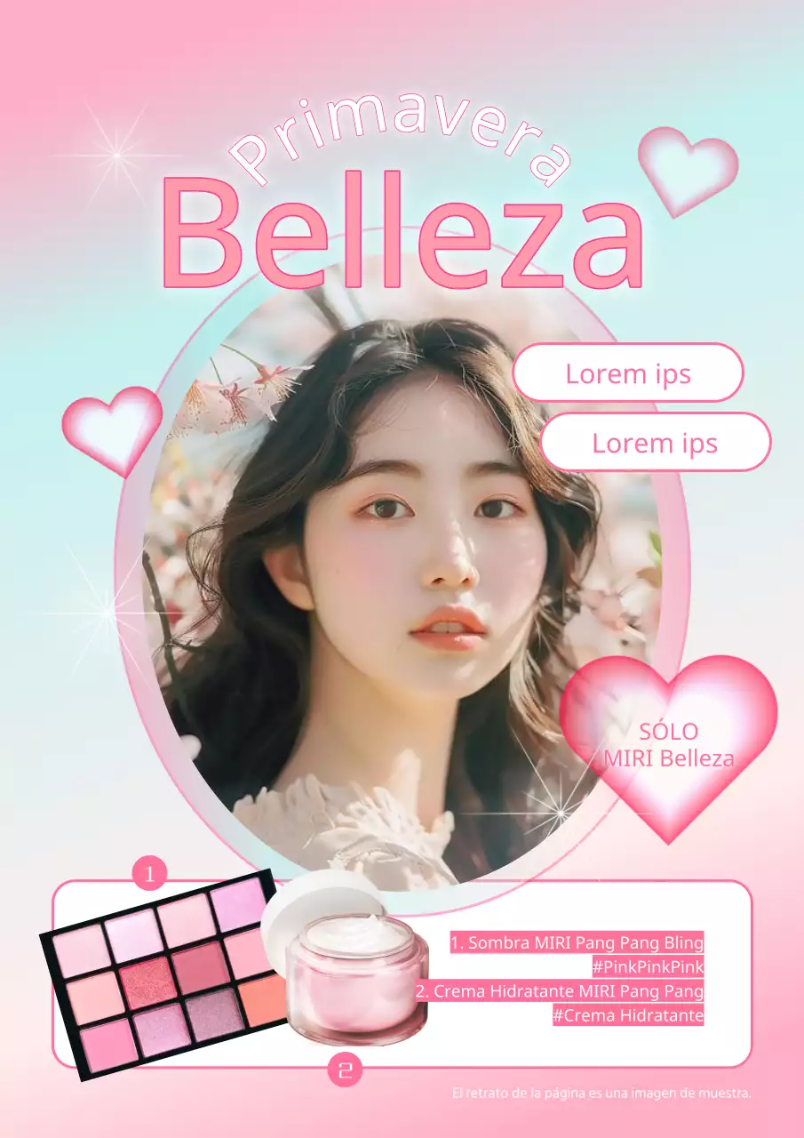 Bonito folleto promocional de cosméticos para centro comercial en rosa y azul claro