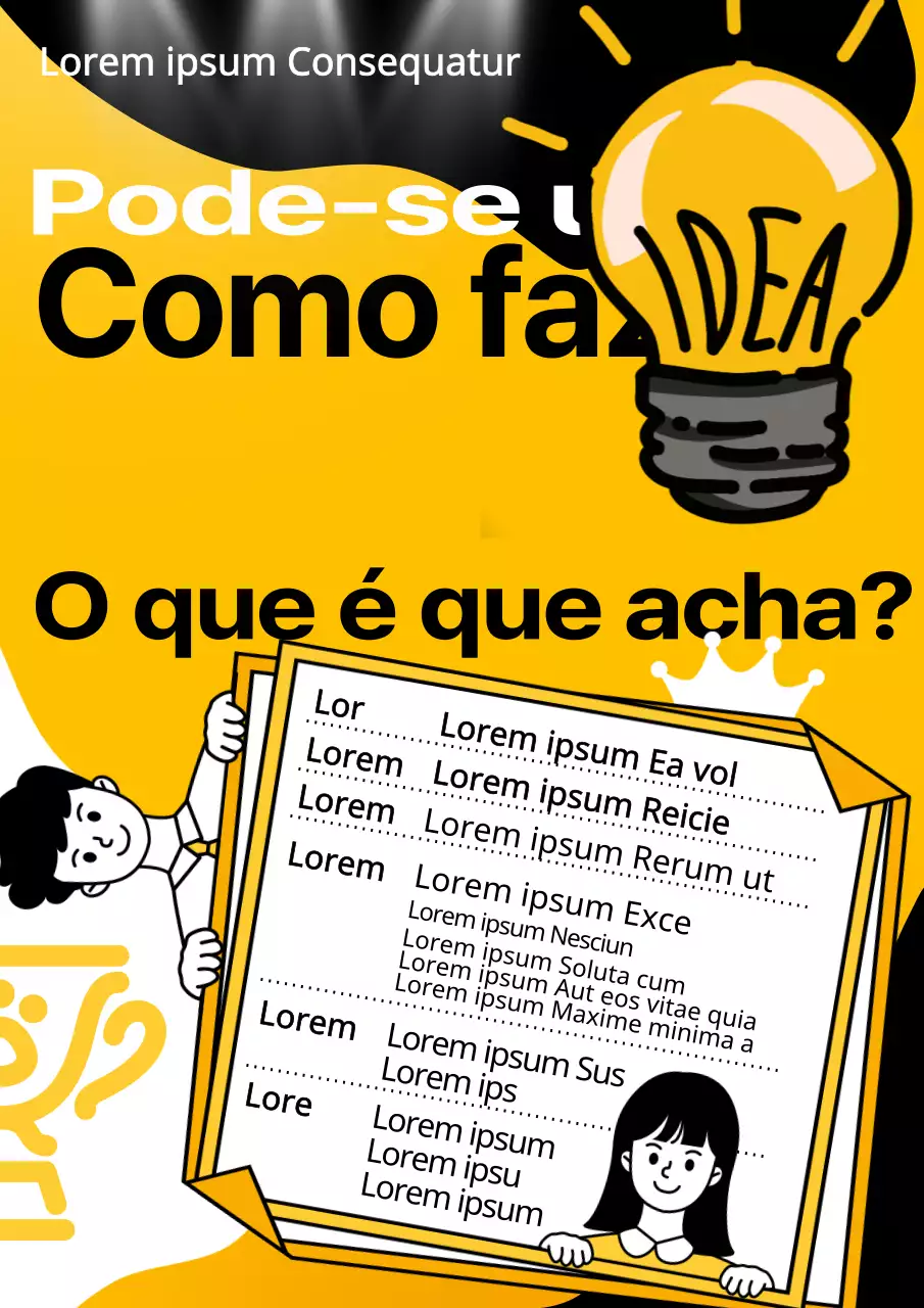 Cartaz promocional do concurso de ideias divertidas amarelo e preto
