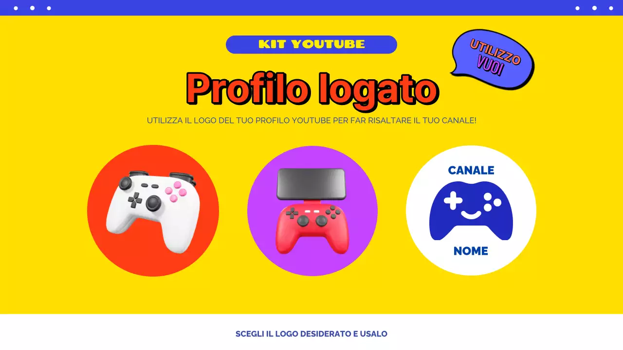 Promuovete il vostro canale di gioco con un tocco di blu e di giallo.