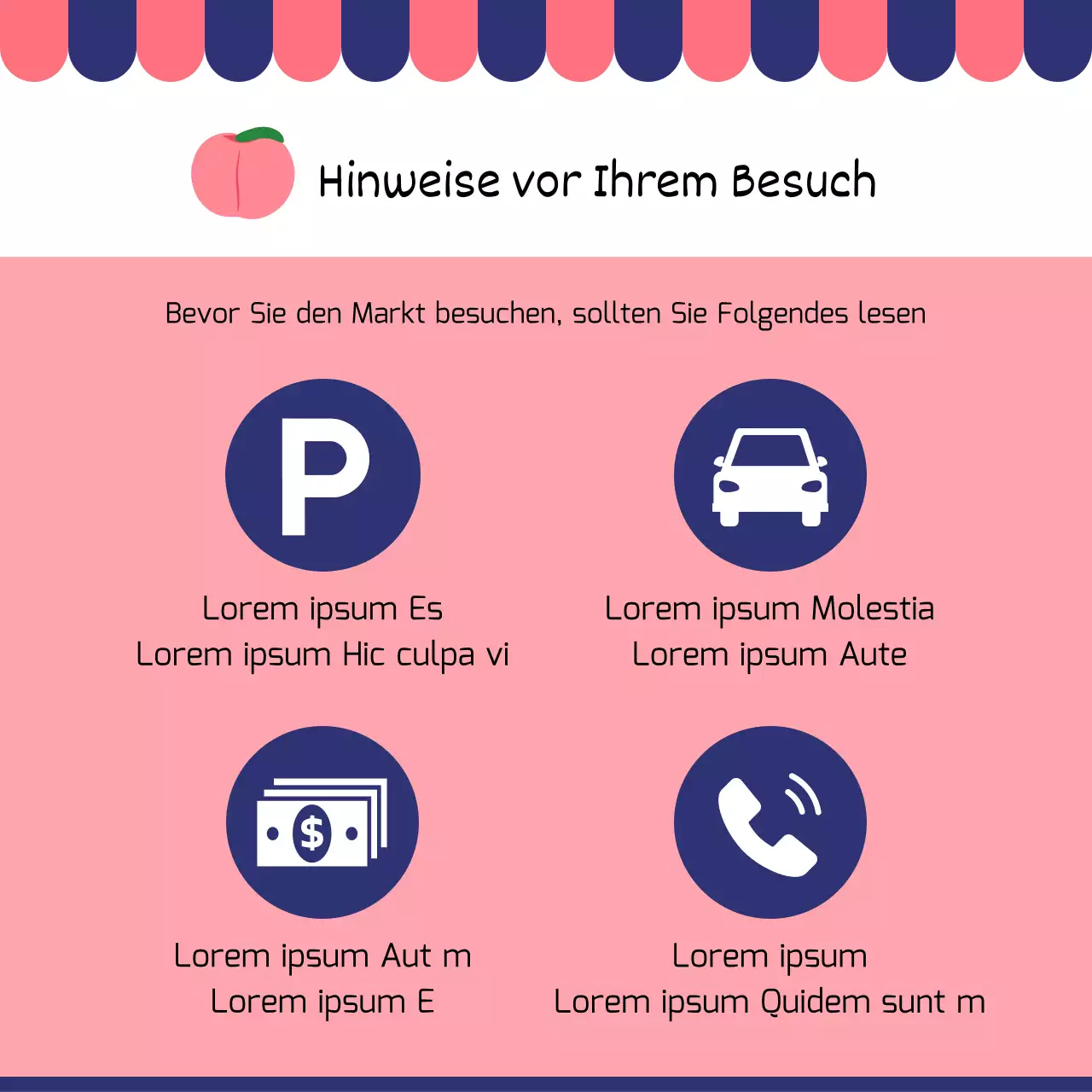 Werbung für einen modernen traditionellen Markt in Rot und Marineblau