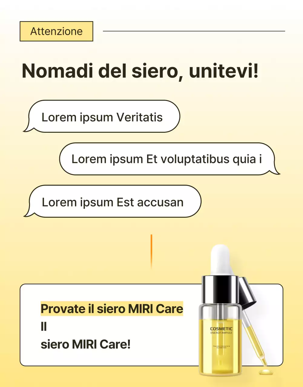 Promozione semplice, ottimizzata per i dispositivi mobili e dettagliata dei cosmetici per la cura della pelle in giallo e arancione