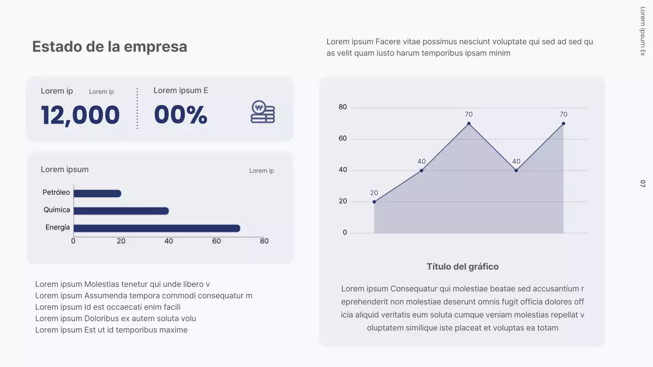 Carta de presentación de empresa con una fábrica moderna en blanco y negro y azul marino
