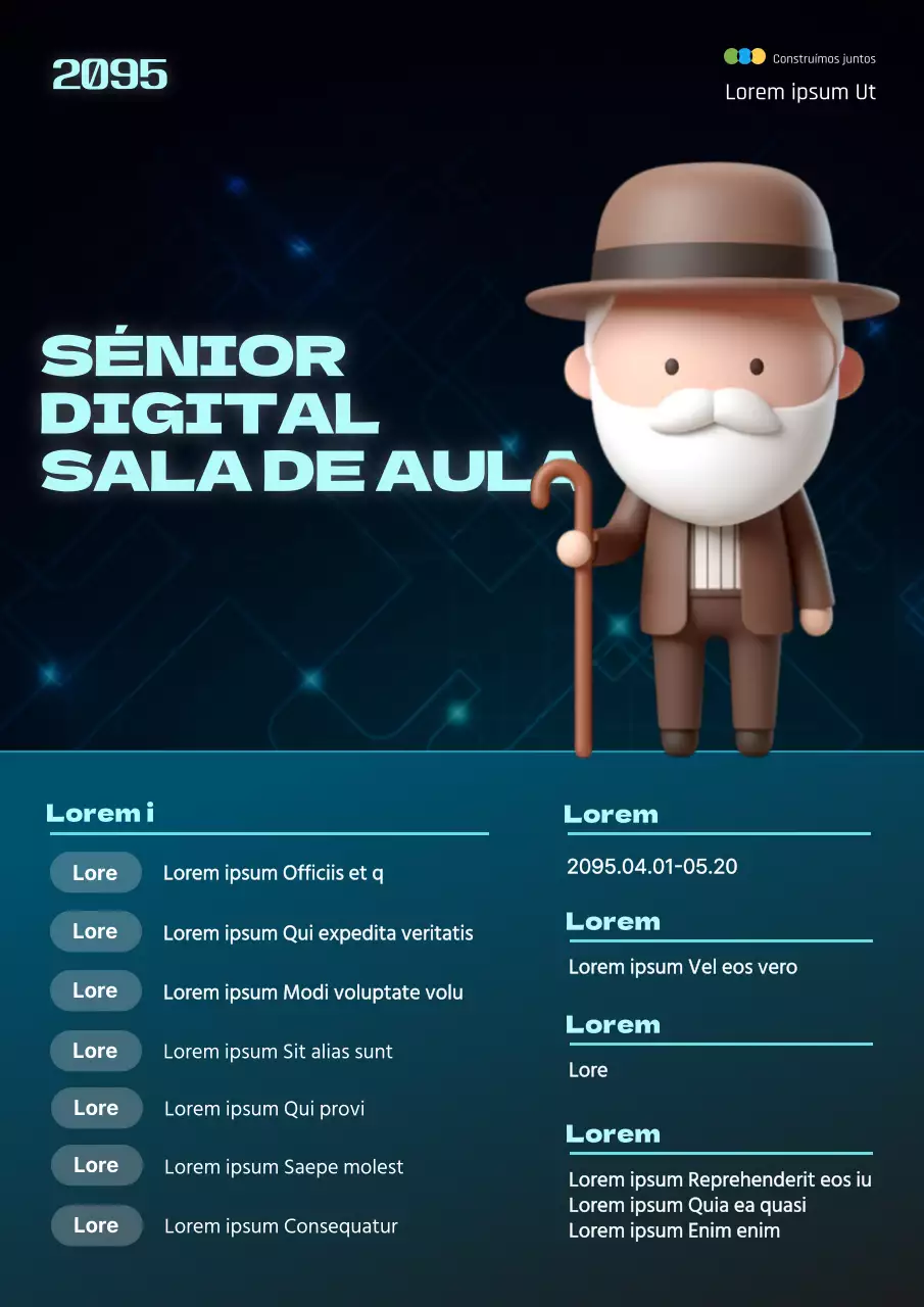 Promover a educação digital sénior moderna em azul claro e azul marinho