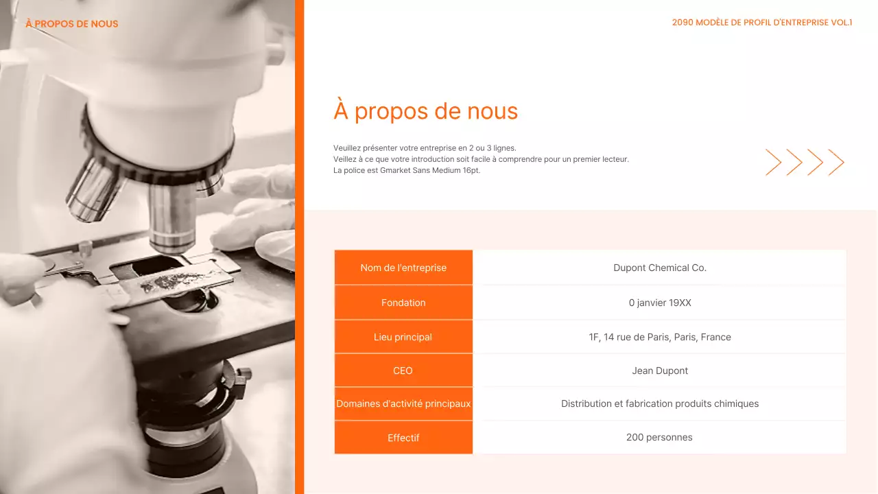 Papier à en-tête moderne, orange et blanc, d'une entreprise de produits chimiques industriels lourds