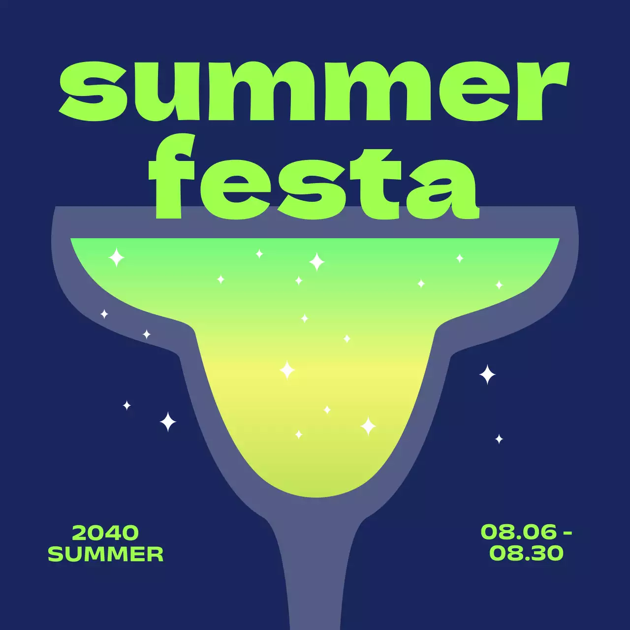 Festival musim panas dengan gradien, kilau, dan font gothic