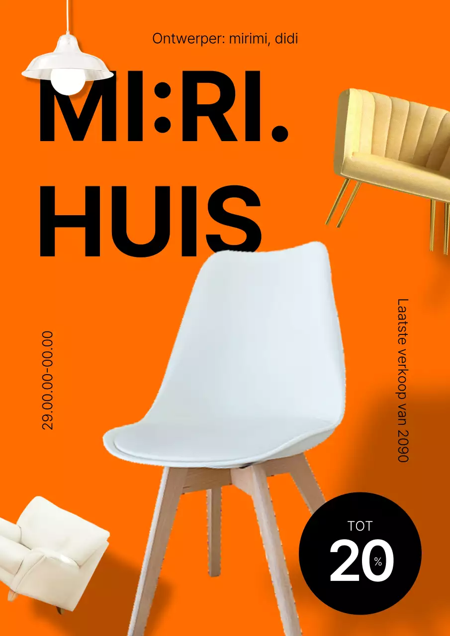 Eenvoudige promotieposter voor meubelwinkel in oranje en zwart