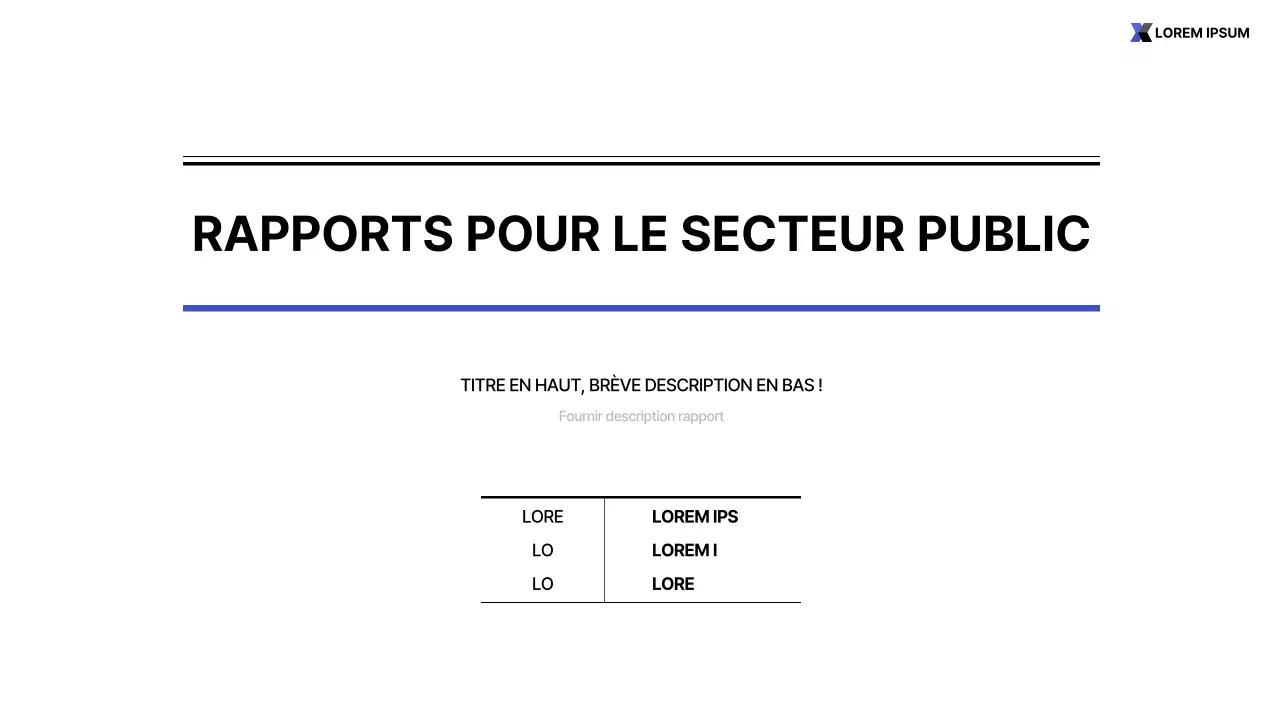 Rapport imprimable simple, bleu et blanc, sur le secteur public