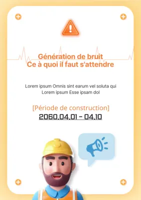 Avis de bruit de chantier simple, jaune et bleu clair