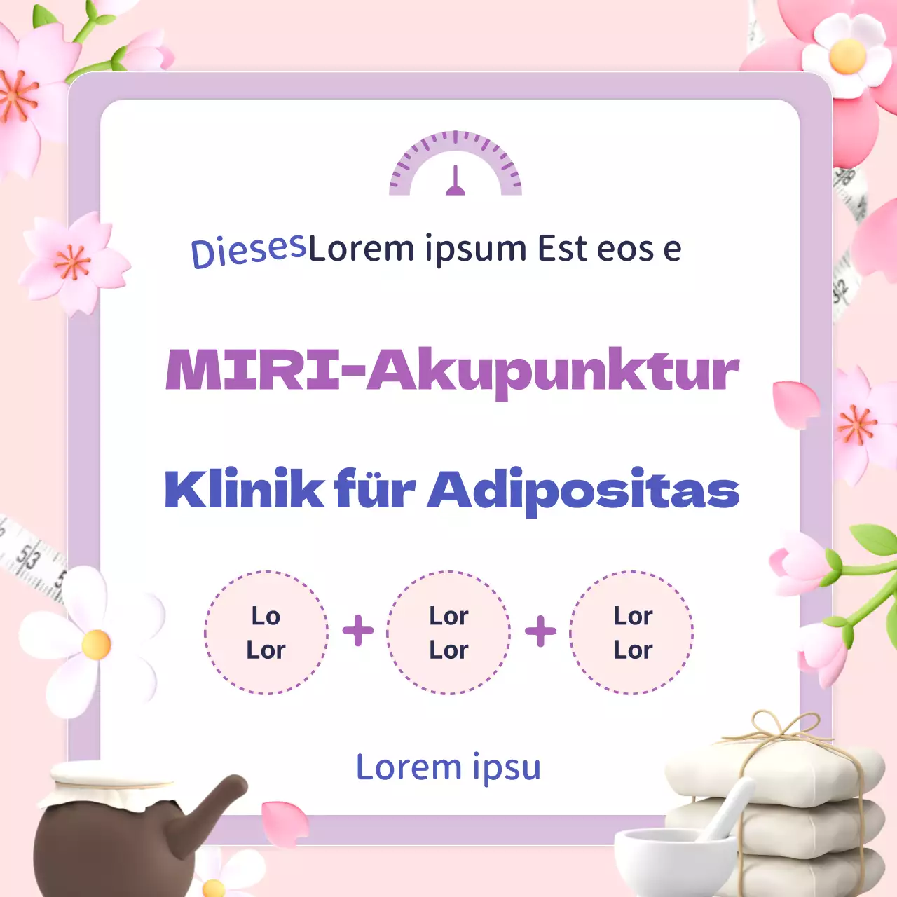 Werbung für die Adipositas-Klinik einer koreanischen Klinik mit einer hübschen malvenfarbenen Frühlingsblume.