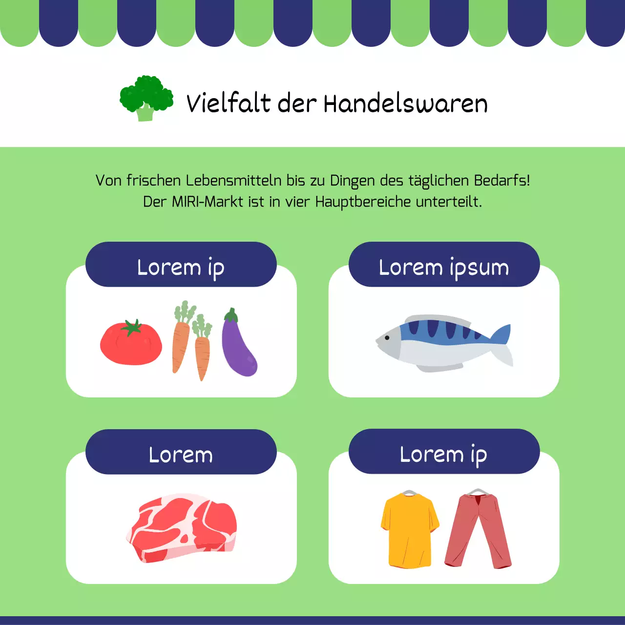 Werbung für einen modernen traditionellen Markt in Rot und Marineblau